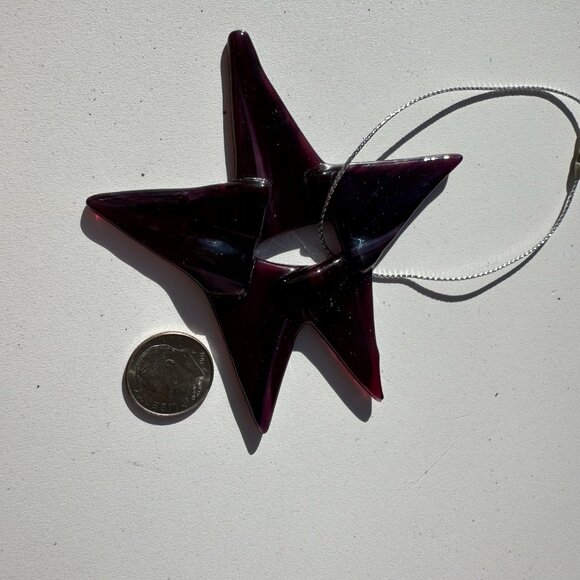 #2121 5 STAR DARK PURPLE RED 5 POINT STAR ORNAMENT / SUNCATCHER  FUSED - Picture 3 of 5